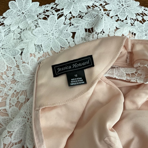 EUC JESSICA HOWARD White Embroidered Lace Dress w/ Peach Lining Size 12 - Picture 6 of 7